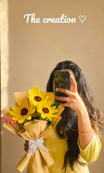 Handmade chenille sunflower bouquet by Threads of Love